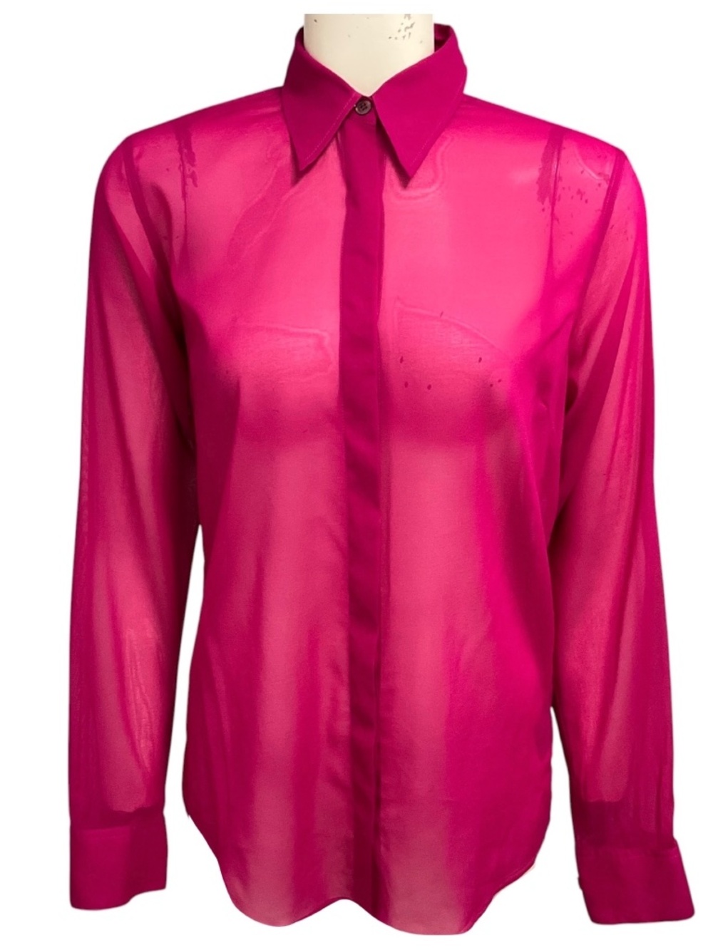 DRIES VAN NOTEN RASPBERRY SHEER SILK CHIFFON BLOUSE